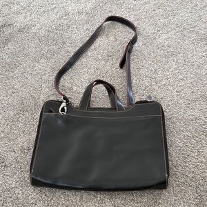 Lodis Black Leather and Red Stitching Laptop Bag with Shoulder Strap